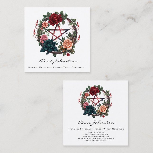 Pentagram and Roses Square Business Card (Front/Back)
