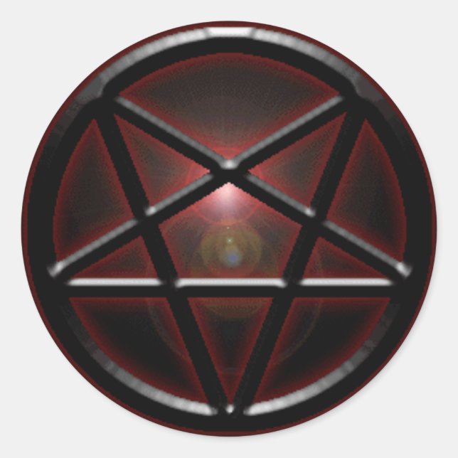 Pentagram Black/Red Shine Classic Round Sticker (Front)