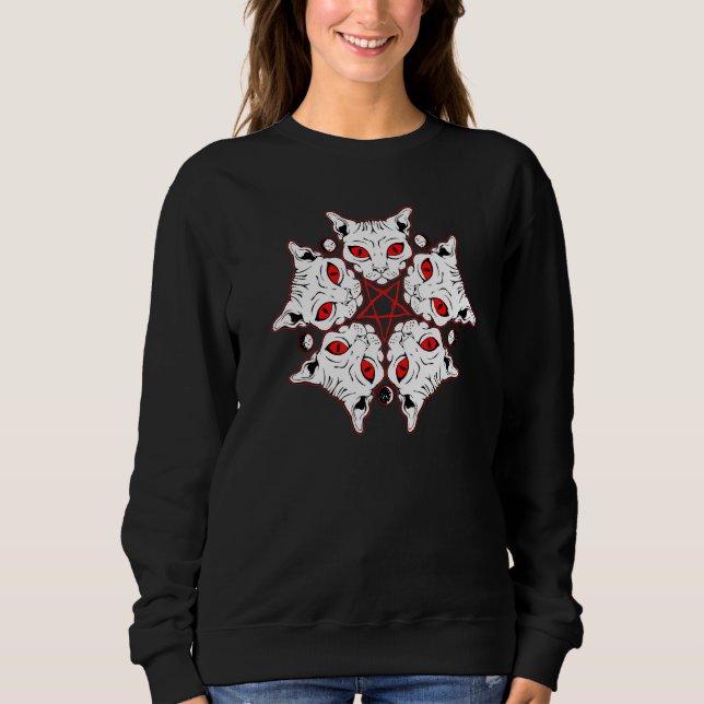 Pentagram Cat Kitten Wicca Witch Blackcraft Occult Sweatshirt (Front)