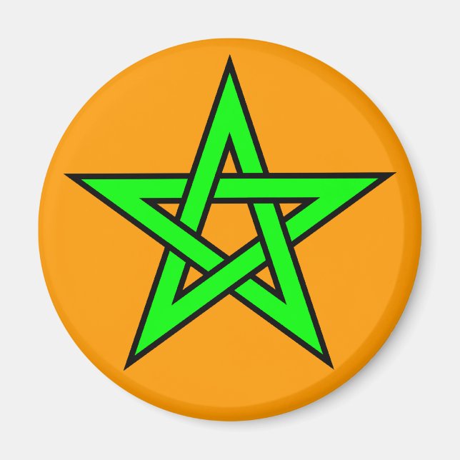 Pentagram Green on Orange Magnet (Front)