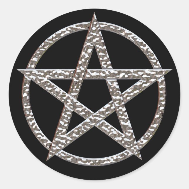 Pentagram Hammered Chrome Round Sticker (Front)