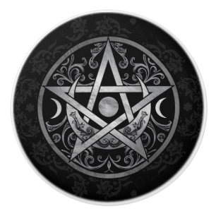 Pentagram Ornament - Silver and Black Ceramic Knob