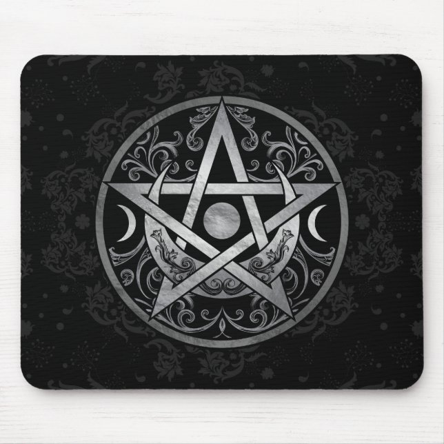 Pentagram Ornament - Silver and Black Mouse Pad (Front)