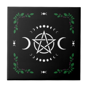 Pentagram pentacle triple moon goddess tile