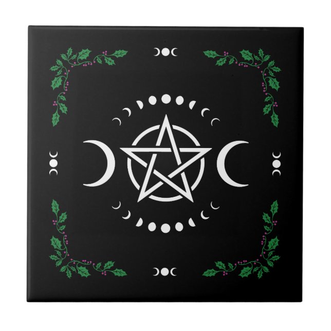 Pentagram pentacle triple moon goddess tile (Front)