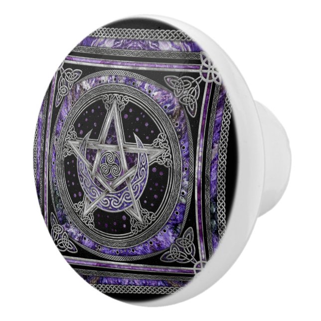 Pentagram Triskelion Amethyst Moon Ceramic Knob (Right)