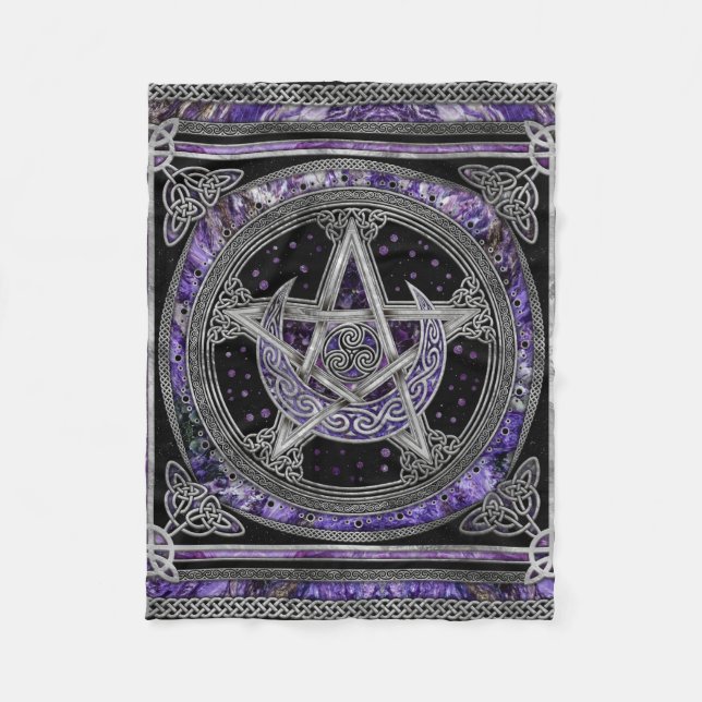 Pentagram Triskelion Amethyst Moon Fleece Blanket (Front)