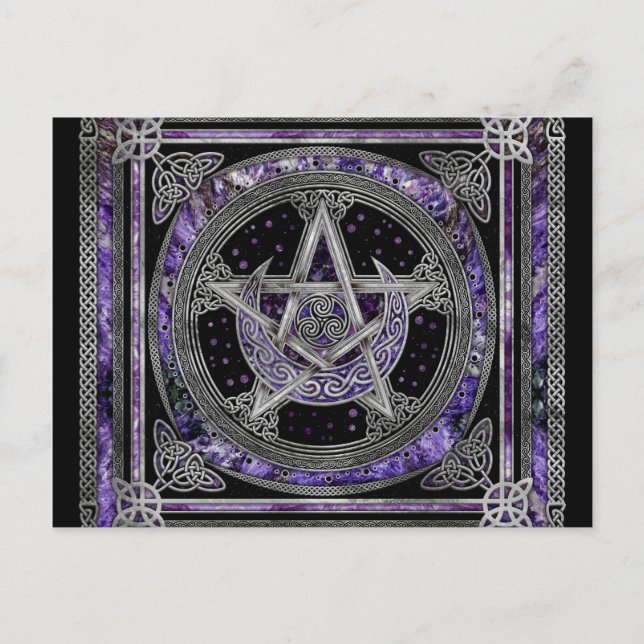 Pentagram Triskelion Amethyst Moon Postcard (Front)
