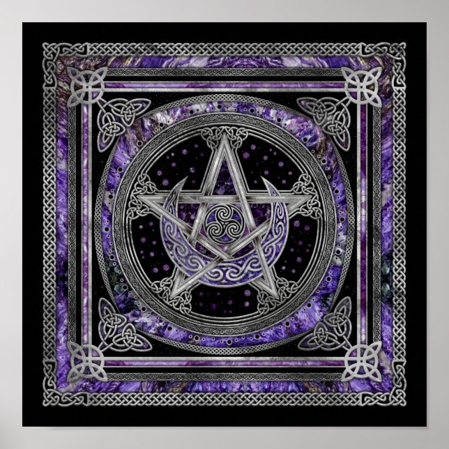 Pentagram Triskelion Amethyst Moon Poster (Front)