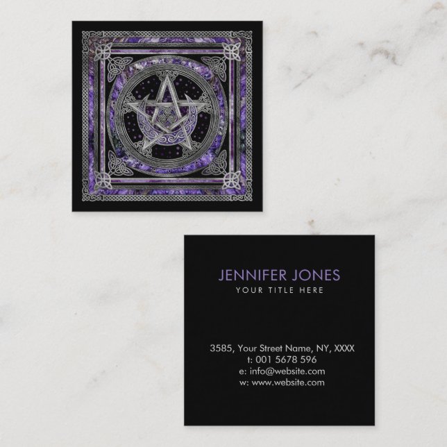 Pentagram Triskelion Amethyst Moon  Square Business Card (Front/Back)