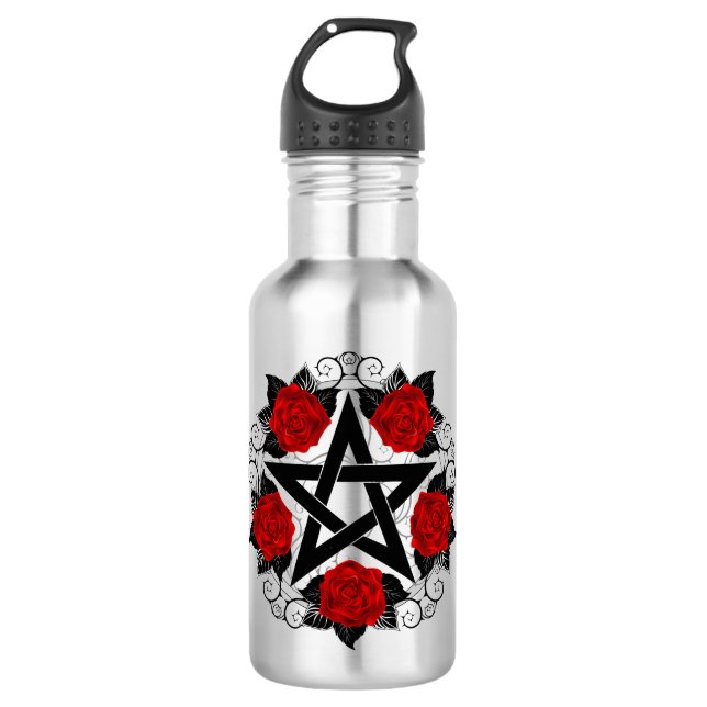 Pentagram with Red Roses 710 Ml Water Bottle (Front)