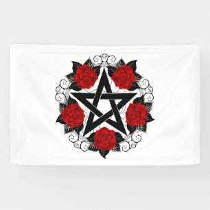 Pentagram with Red Roses Banner