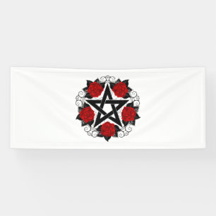 Pentagram with Red Roses Banner