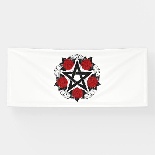 Pentagram with Red Roses Banner (Horizontal)
