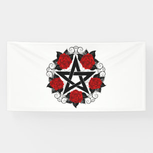Pentagram with Red Roses Banner