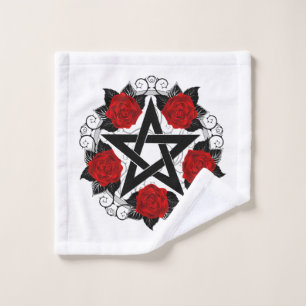 Pentagram with Red Roses Bath Towel Set