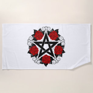 Pentagram with Red Roses Beach Towel