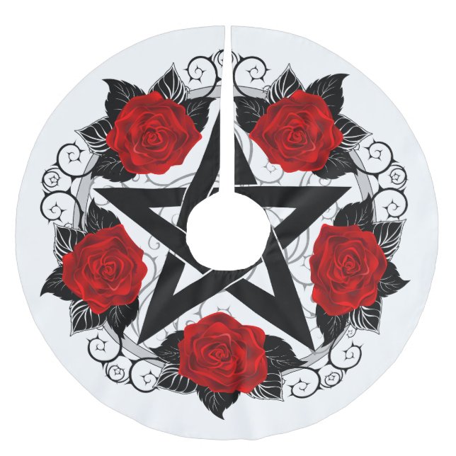 Pentagram with Red Roses Brushed Polyester Tree Skirt (Front)