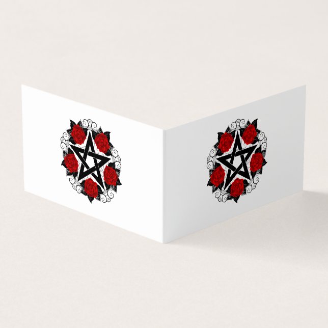 Pentagram with Red Roses Business Card (Outside)