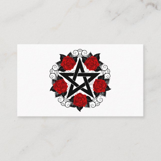 Pentagram with Red Roses Calling Card (Front)