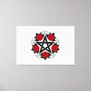 Pentagram with Red Roses Canvas Print