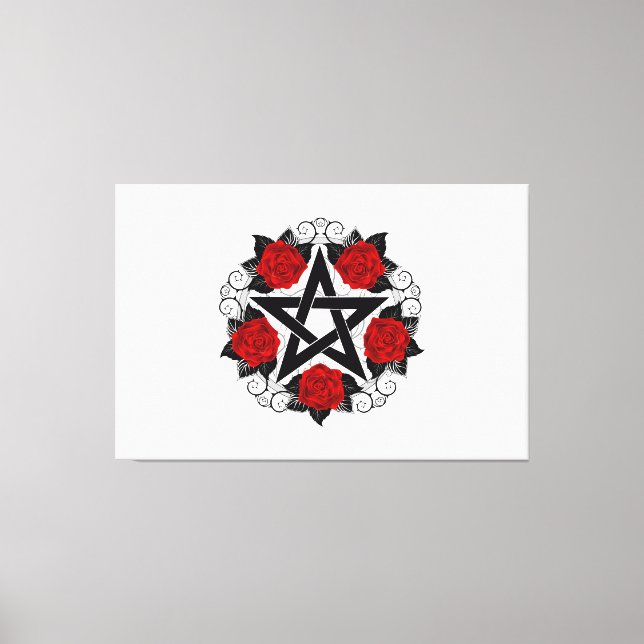 Pentagram with Red Roses Canvas Print (Front)