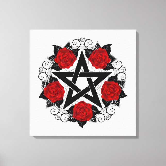 Pentagram with Red Roses Canvas Print (Front)