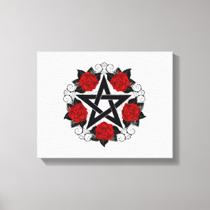 Pentagram with Red Roses Canvas Print