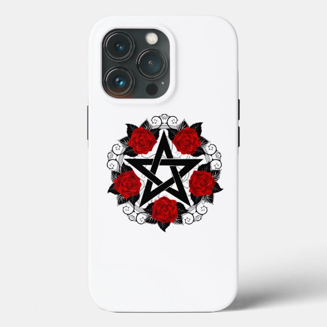 Pentagram with Red Roses Case-Mate iPhone Case (Back)