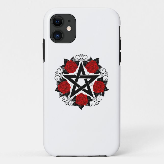 Pentagram with Red Roses Case-Mate iPhone Case (Back)