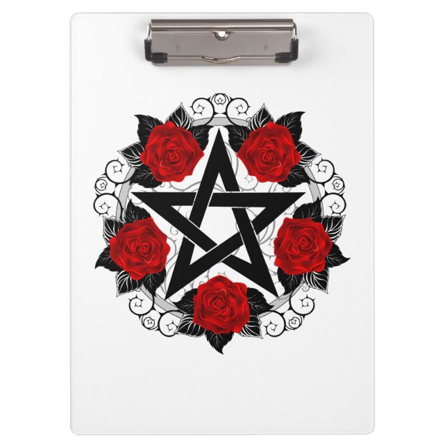 Pentagram with Red Roses Clipboard (Front)