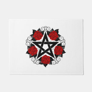 Pentagram with Red Roses Doormat
