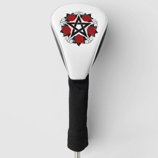 Pentagram with Red Roses Golf Head Cover (Front)