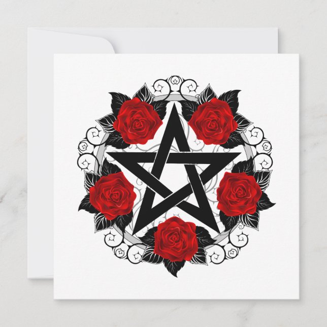 Pentagram with Red Roses Holiday Card (Front)