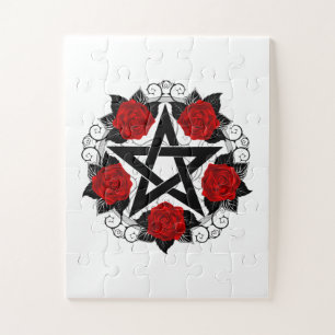 Pentagram with Red Roses Jigsaw Puzzle