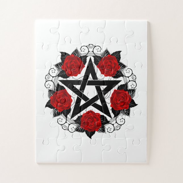 Pentagram with Red Roses Jigsaw Puzzle (Vertical)