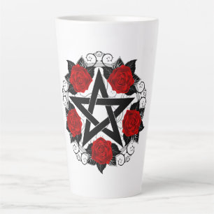Pentagram with Red Roses Latte Mug