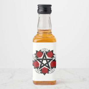 Pentagram with Red Roses Liquor Bottle Label