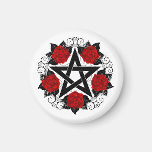 Pentagram with Red Roses Magnet
