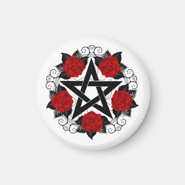 Pentagram with Red Roses Magnet (Front)