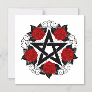 Pentagram with Red Roses Magnetic Invitation