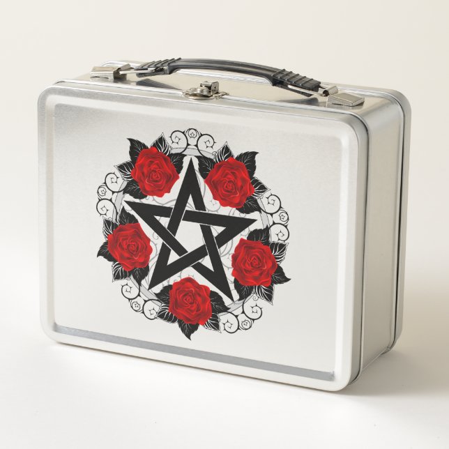 Pentagram with Red Roses Metal Lunch Box (Front)