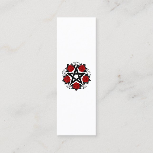 Pentagram with Red Roses Mini Business Card (Front)