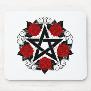 Pentagram with Red Roses Mouse Pad