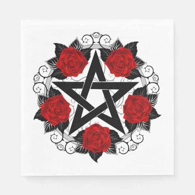 Pentagram with Red Roses Napkin (Front)