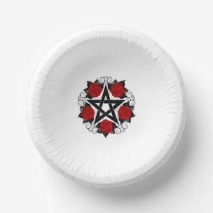 Pentagram with Red Roses Paper Plate