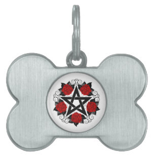 Pentagram with Red Roses Pet ID Tag