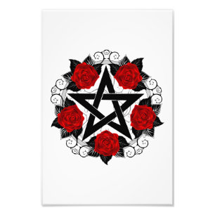 Pentagram with Red Roses Photo Print