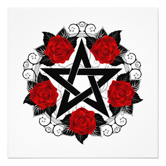 Pentagram with Red Roses Photo Print (Front)