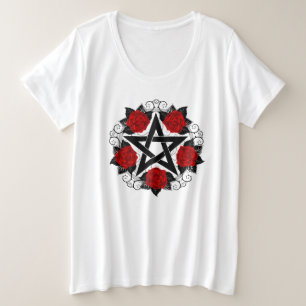 Pentagram with Red Roses Plus Size T-Shirt